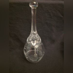 Art Glass Bell • Hand‑Blown Clear Glass with Etched Roses • 7”